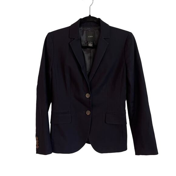 J.Crew Superfine Cotton Two Button Navy Blazer Size 0 - Picture 1 of 6